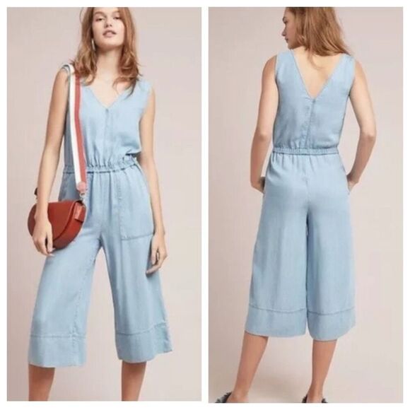 Splendid Cropped Chambray Jumpsuit Size Medium - Picture 1 of 8